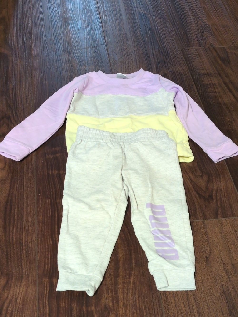 Puma Kids Two-Piece Set in Lilac, Yellow, and Heather Gray